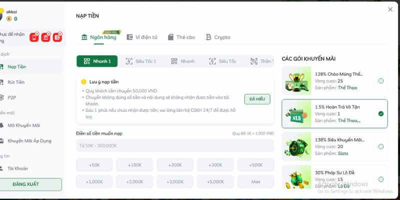 Gia tăng cơ hội nhận ngay từ lần nạp đầu tiên